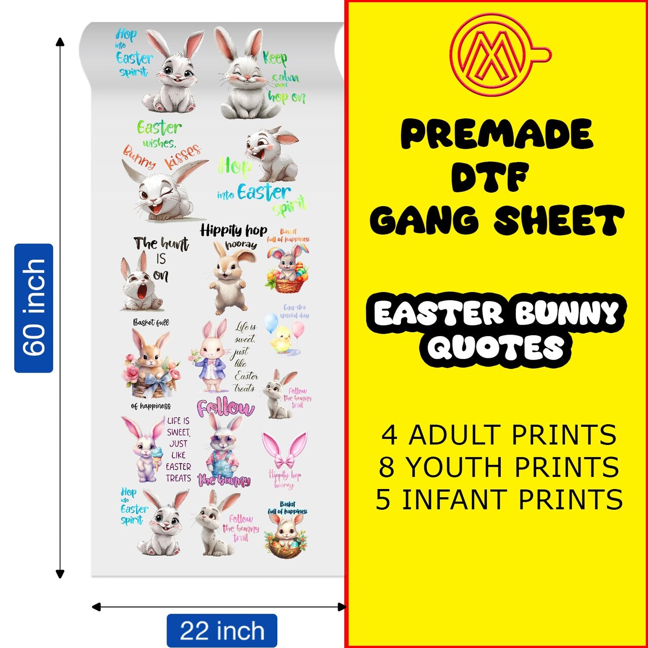 Easter Bunny Quotes Direct-to-Film Transfer Gang Sheets - 22x60